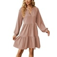 thumbnail image 1 of xiaxaixu Robes de Maternité pour Femmes Couleur Unie Robe à Manches Longues Col en V Robe Mini Ample Automne Hiver Décontractée Robe de Grossesse, 1 of 8