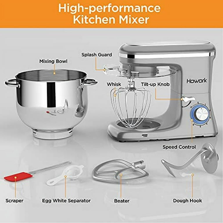 HOWORK Stand Mixer 8 45 QT Bowl 660W Food Mixer Multi Functional Kitchen  Electric Mixer With Dough Hook Whisk Beater Egg White Separator 8 45 QT  Silver 