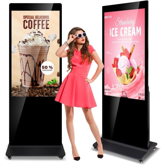 43'' Digital Signage Display, Smart Cloud Control Indoor Full HD IPS LCD Screen Floor Standing Digital Commercial Interactive Advertising Kiosks Screen with WiFi HDMI/USB Input Auto AD Player