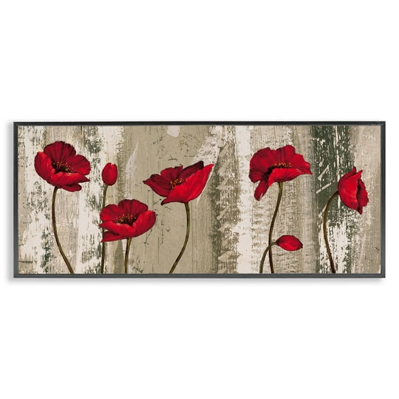 Stupell Industries Red Poppies Rustic Pattern Botanical & Floral Painting Black Framed Art Print Wall Art, 24 x 10
