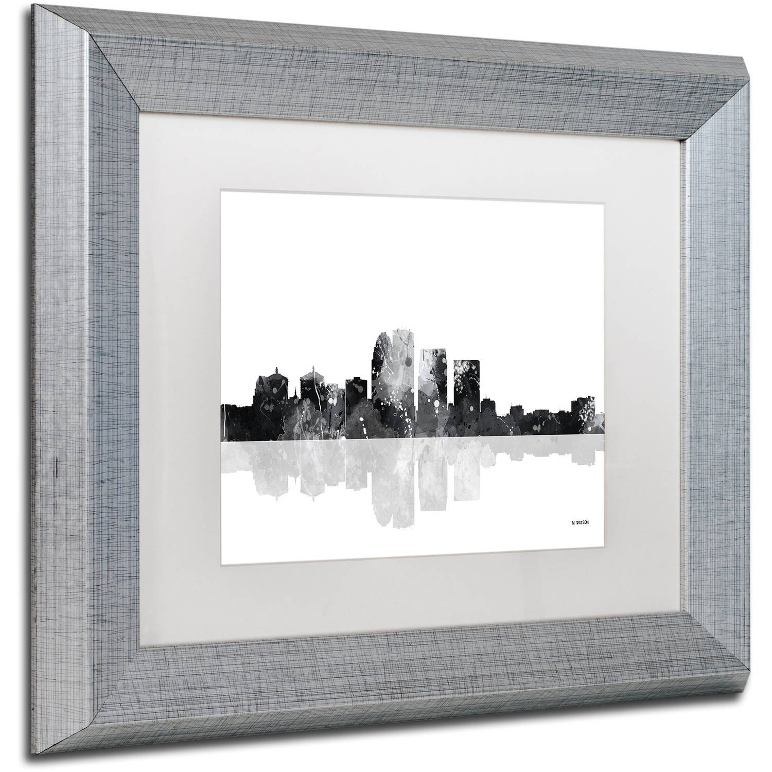 Trademark Fine Art "Louisville Kentucky Skyline BG-1" Canvas Art by Marlene Watson, White Matte, Silver Frame
