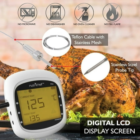 NutriChef - Smart Bluetooth BBQ Grill Thermometer PWIRBBQ80 - White, Black - White, Black