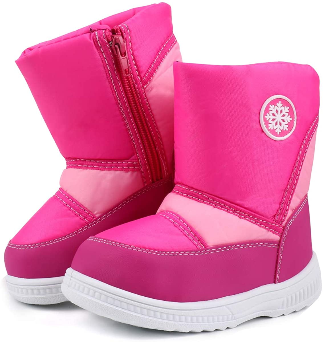 LONSOEN Childrens Winter Snow Boots for Girls Boys Cold Weather Outdoor Casual Fur Boots 