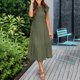 thumbnail image 2 of Vestido midi informal de verano con mangas acampanadas y fruncido para mujer - Cuello redondo, cintura elástica, falda escalonada - S-XL, 2 of 6