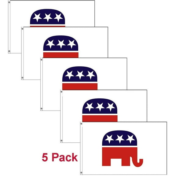 FFN Five Pack of 3x5 Foot Republican Flags, Polyester Flag with Canvas Header, Double Stitched, and 2 Grommets, American Owned Business