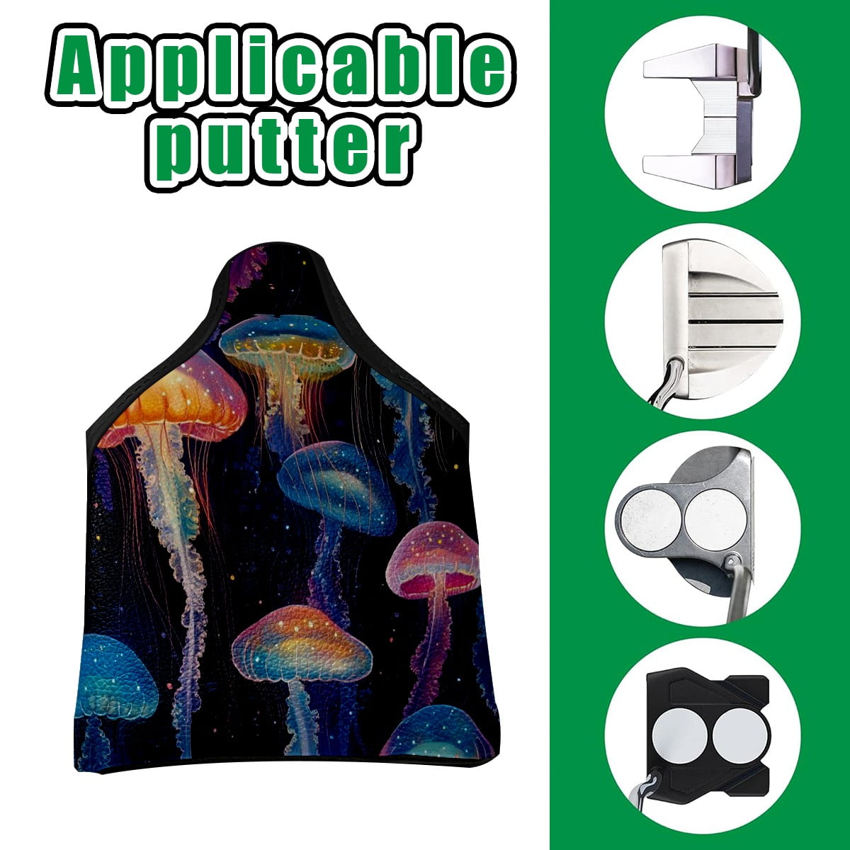 Golf Mallet Putter Cover Premium Leather Golf Putter Head Cover with Magnetic Closure, Golf Cover for Men and Women Sea Jellyfish