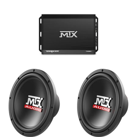 MTX TERMINATOR 500-Watt RMS 2Ω Mono Block Class D Amplifier and Two MTX Audio TN10-04 Terminator 10" 150W RMS 4-Ohm Subwoofer