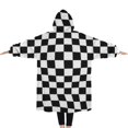 thumbnail image 2 of Oversized Wearable Blanket Hoodie,Black and White Checkered Pattern Sherpa Blanket Hoodie with Super Pockets,Super Warm Fuzzy Pullover for Women & Men, 2 of 6
