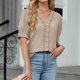 thumbnail image 4 of Eres Más Que una Camisa de Puntuación de Prueba Boho Top Manga Corta Cuello Redondo Blusa Suelta, Detalle de Encaje Color Sólido Desgaste de Verano Casual, Mezcla de Poliéster Spandex, 4 of 9