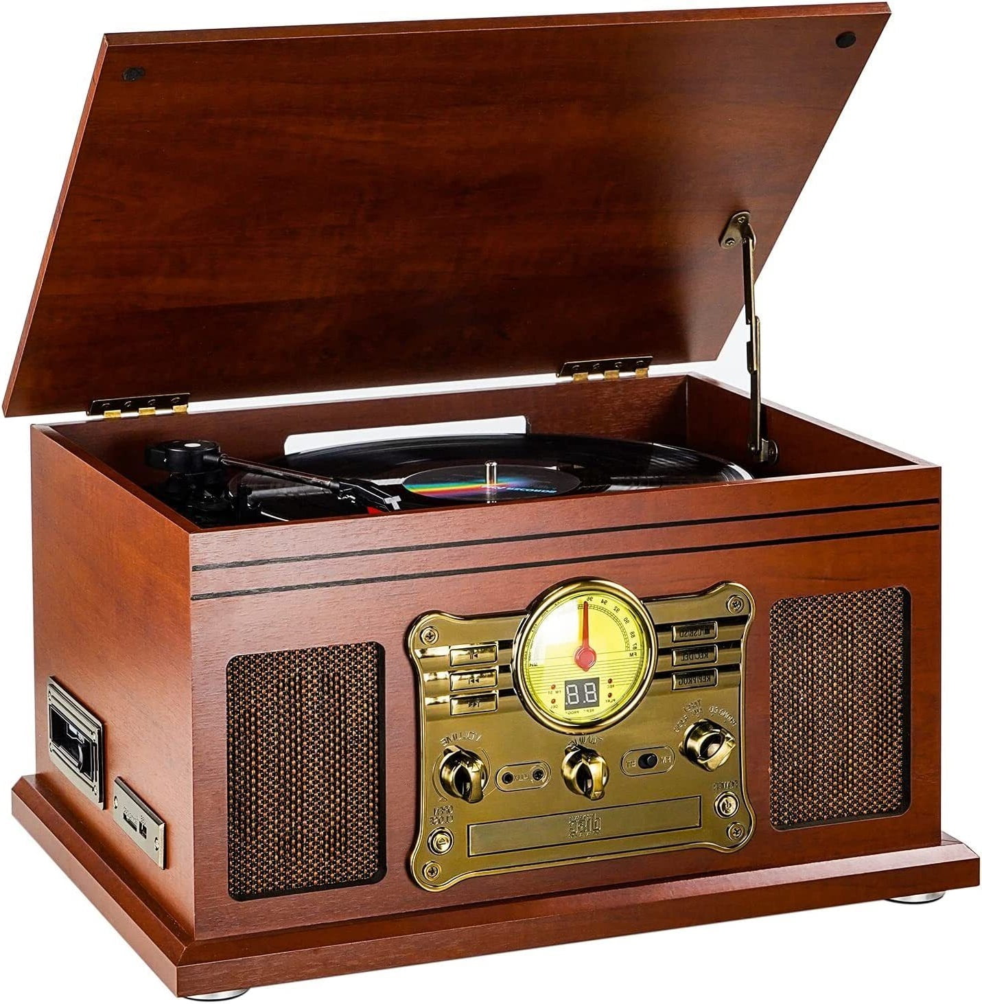 eyesen Bluetooth Belt Drive Turntable with Accessories Included, Mahogany