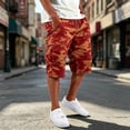 thumbnail image 4 of Homeyce Men's Long Cargo Shorts Below Knee Elastic Waist Shorts Long Capri Below the Knee Big and Tall Cargo Shorts with Multi-Pockets Running Joggers Outdoor Casual Half Pants,Red XL, 4 of 6