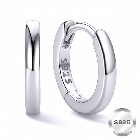 ChicSilver Hypoallergenic Small Huggie Hoop Earrings 8 MM 925 Sterling Silver Hoop Earrings for Women White Gold Plated Silver Tiny Cartilage Earring