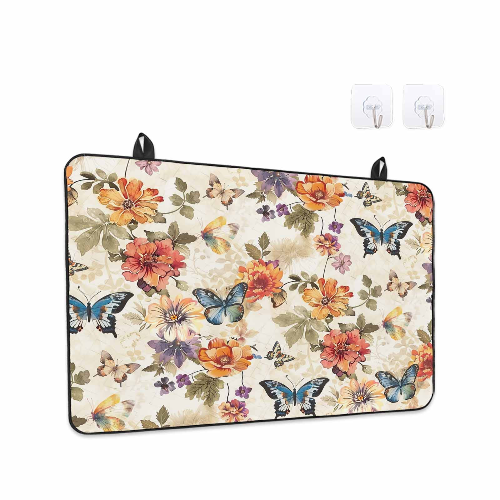 Spring Floral Stove Top Cover for Electric Stove, Heat-proof & Non Slip Glass Top Stove Cover Protector, Colorful Vintage Botanical Butterfly Kitchen Flat Cooktop Rubber Mat 24x21 Inches