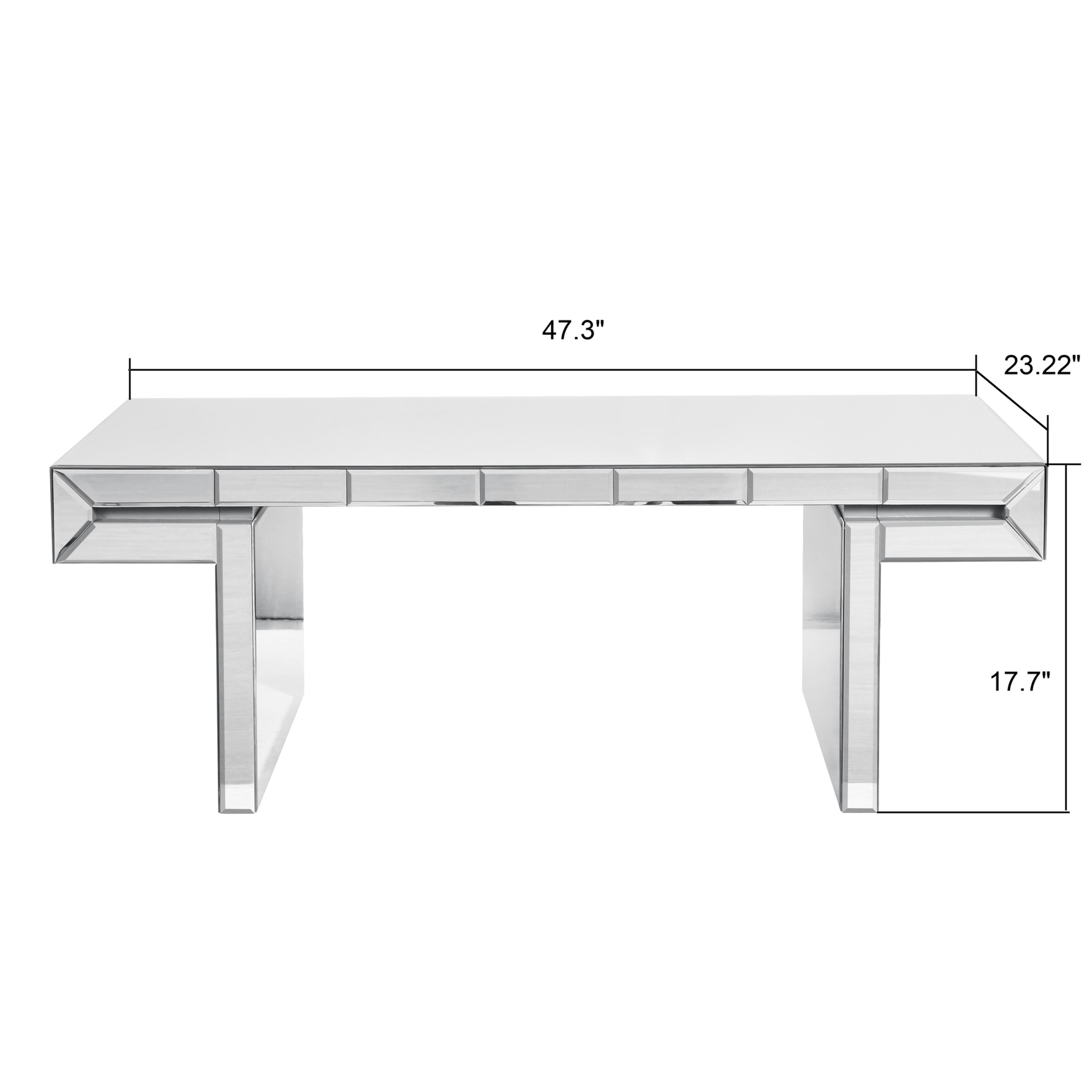 Noble House Luxury Rectangular Mirror Coffee Table with Fluted Tempered Glass, Modern Sofa Side Table, Light Luxury Style, Reinforced Packaging, Silver