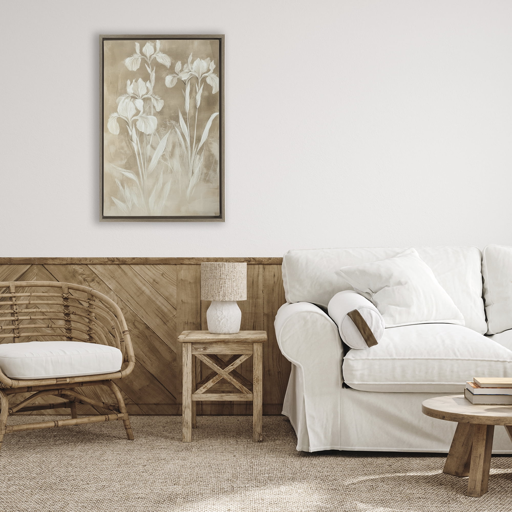 Stupell Industries Neutral Iris Botanical Study Brown Framed Floater Canvas Wall Art, design by Petal Prints Design