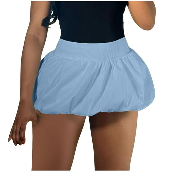 Riforla Ladies New Casual Solid Color All Skirt High Waist Short Skirt Skirts for Women Trendy Blue XL