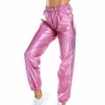 thumbnail image 2 of GERsome Womens Metallic Shiny Jogger Pants, Casual High Waisted Harem Pant Holographic Color Hip Hop Trousers Streetwear, 2 of 9