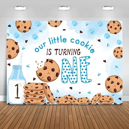 Image of Cookie First Birthday Party Backdrop Cookies and Milk 1st Birthday Background Boys First Birthday Party Decorations Banner Photo Studio Props (10x7ft)