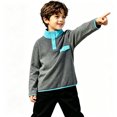 thumbnail image 3 of Kids Fleece Sweatshirt Soft Warm Color Block Half-Button Top Stand Collar for Boys&Girls Cozy Winter Layering Piece,Dark Gray,110, 3 of 8