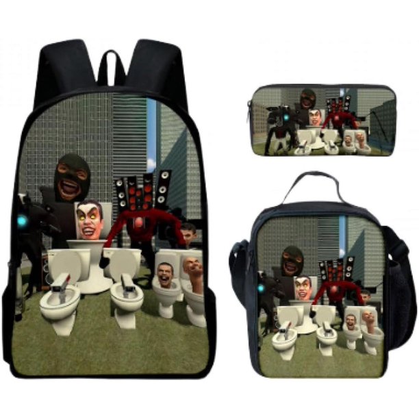 Boss 3 uds Skibidi-Conjunto de mochilas para inodoro, bolsas informales de tela Oxford para músico Harajuku, bolso de moda de viaje, mochilas de viaje