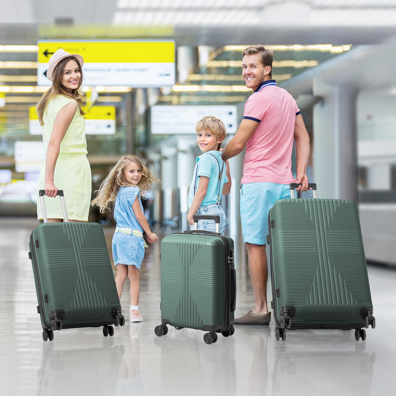 PP Trolley Case, 20in 24in 28in 3PCS Suitcase Set, Dark Green