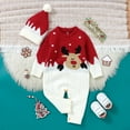 thumbnail image 4 of XDZJLR Baby Boy Girl Christmas Outfit Romper Newborn Infant Xmas Knit Sweater Deer Long Sleeve Jumpsuit With Hat Warm Winter Clothes Red 12-18 Months, 4 of 9