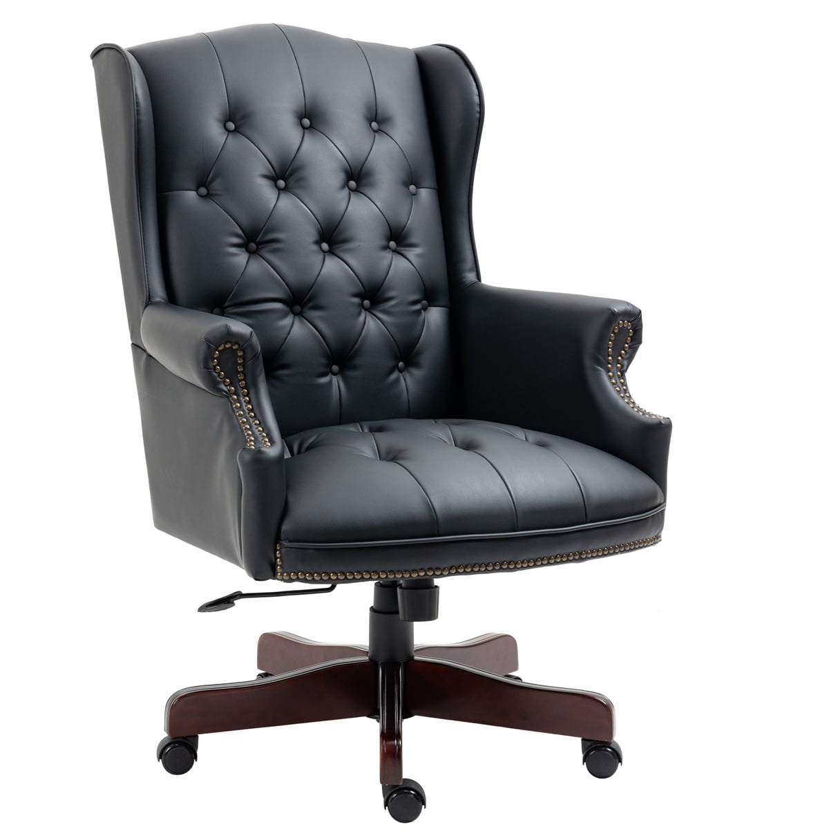 Executive Office Chair, High Back Reclining Desk Chair, PU Leather Computer Chair with Tufted Back and Nailhead Trim, Ergonomic Desk Chair with Smooth Glide Caster Wheels for Home Office, Black PU