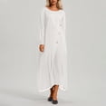 thumbnail image 2 of Plus Size Women's Casual Loose Fit Long Sleeve Round Neck Solid Color Dress With And Button Design For Daily Wear Party Outing Autumn Winter, 2 of 2