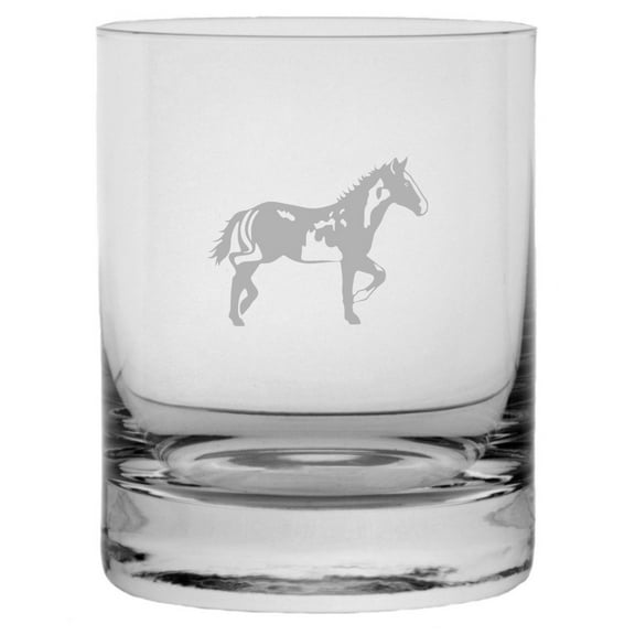 American Paint Body Horse Themed Etched 10.25oz Crystal Rocks Whisky Glass