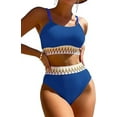 thumbnail image 4 of SkyAuks Spandex Swimsuit Set for Women, Ribbed Contrast High Waisted Tummy Control Bikini 2 Piece, Blue, L, 4 of 7