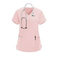 thumbnail image 2 of Aboser Short Sleeve Nursing Scrub Tops for Women Plus Size V Neck Uniform Shirts with Pockets Cozy Soft Nurse Work Blouse Solid Color Scrubs Top Pink XL, 2 of 6
