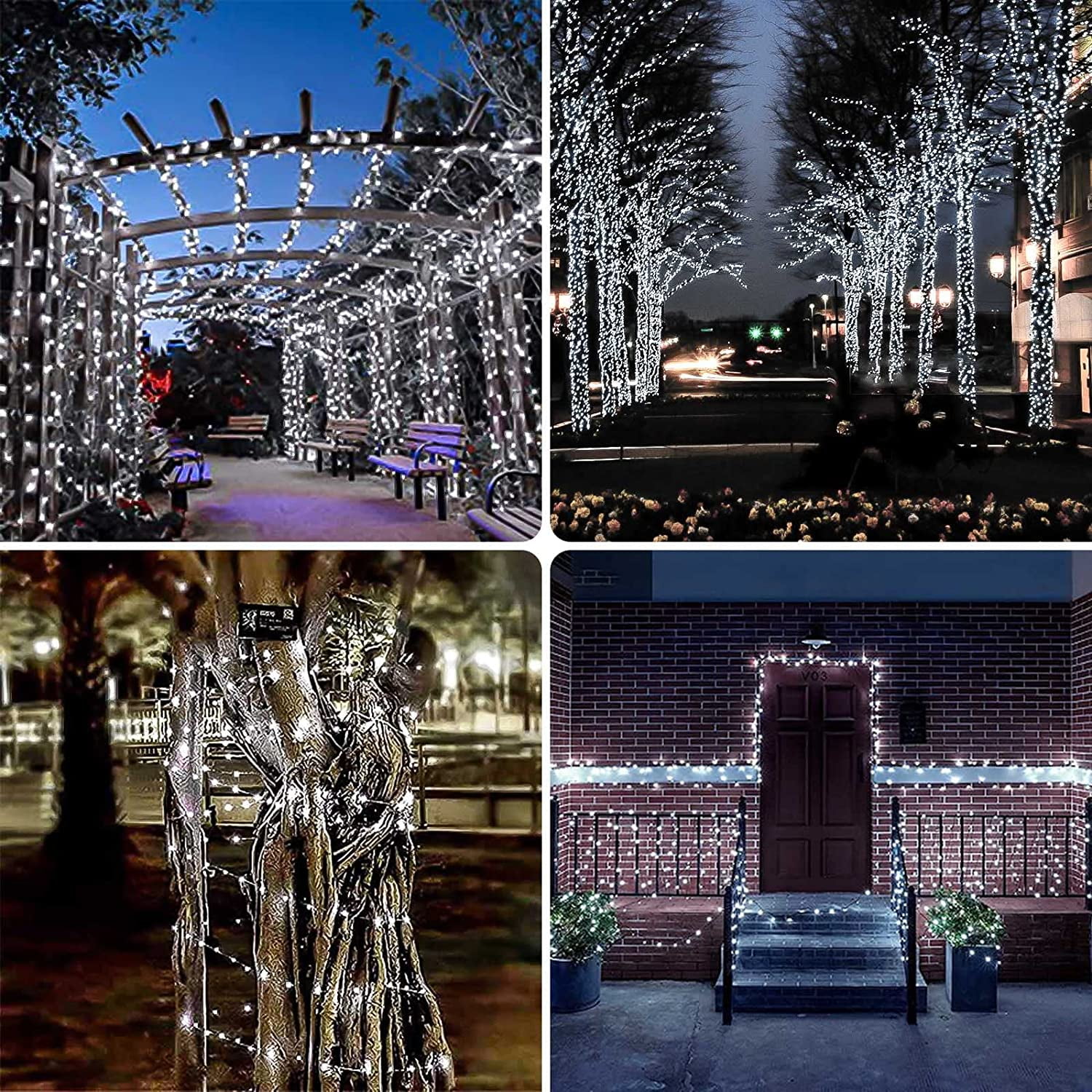 4 Pack 184FT 520LED Christmas Solar Fairy Lights Outdoor IP65 Waterproof, Juhefa Twinkle String Lights for DIY Christmas Tree Decorations, Party, Wedding, Yard (White)