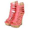 thumbnail image 5 of Liliana CA53 Women Leatherette Open Toe Strappy Caged Cork Platform Wedge Sandal, 5 of 5