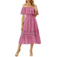 thumbnail image 2 of INSPIRE CHIC Women's Dress Flutter Sleeve Off The Shoulder Ruffle Lace Insert Maxi Dresses S Pink, 2 of 6