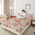thumbnail image 4 of Homewish Romantic Orange Rose Queen Sheet Sets, Rustic Flower Floral Flat Sheet, Vintage Western Fashion Queen Fitted Sheet, Ultra Soft Bedroom Decor, 4-Piece, 4 of 7