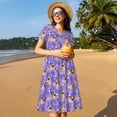 thumbnail image 4 of Xecao Pugs et Fleurs pour Femmes Robe Midi à Manches Courtes d'Été avec Poches Robe Décontractée T-Shirt Fluide Robe de Plage, 4 of 6