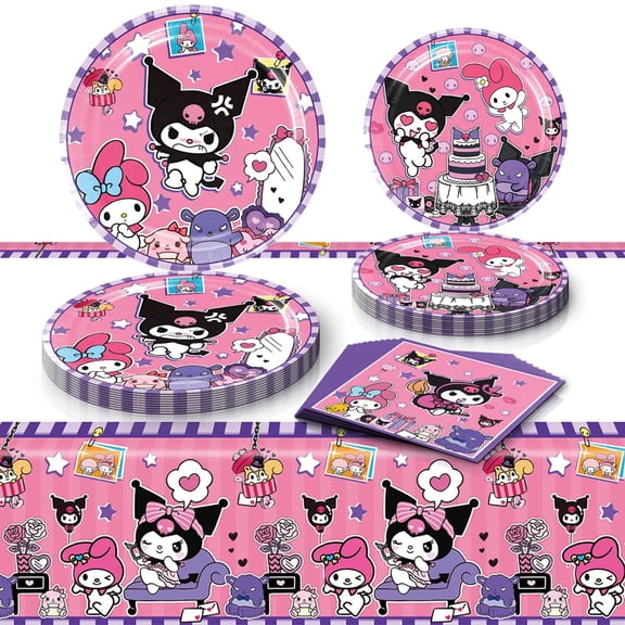 41 pieces of cute cartoon character party supplies, 20 plates, 20 napkins and 1 tablecloth, suitable for decorating theme parties