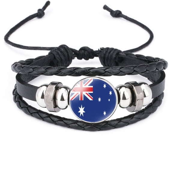 Uijokdef Bracelet for Women Men Australia Flag Bracelet Multilayer Uijokdef Black Leather Bracelets Australia Flag Wrap Bracelet