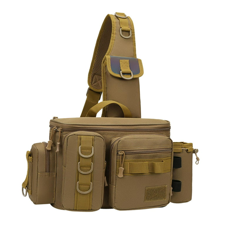 Fishing Tackle Storage Bag Rod Holder Utility Bag Chest Pack for Men  Camping S Size Khaki 