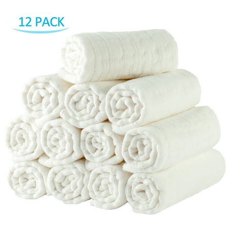 Canvas Newborn Diapers (Baby Cloth Diapers - 12 Piece, JML 100% Cotton High Absorbency Diapers, Fits Newborn Babies to Toddlers (10-30 lbs), Multi-Use,)