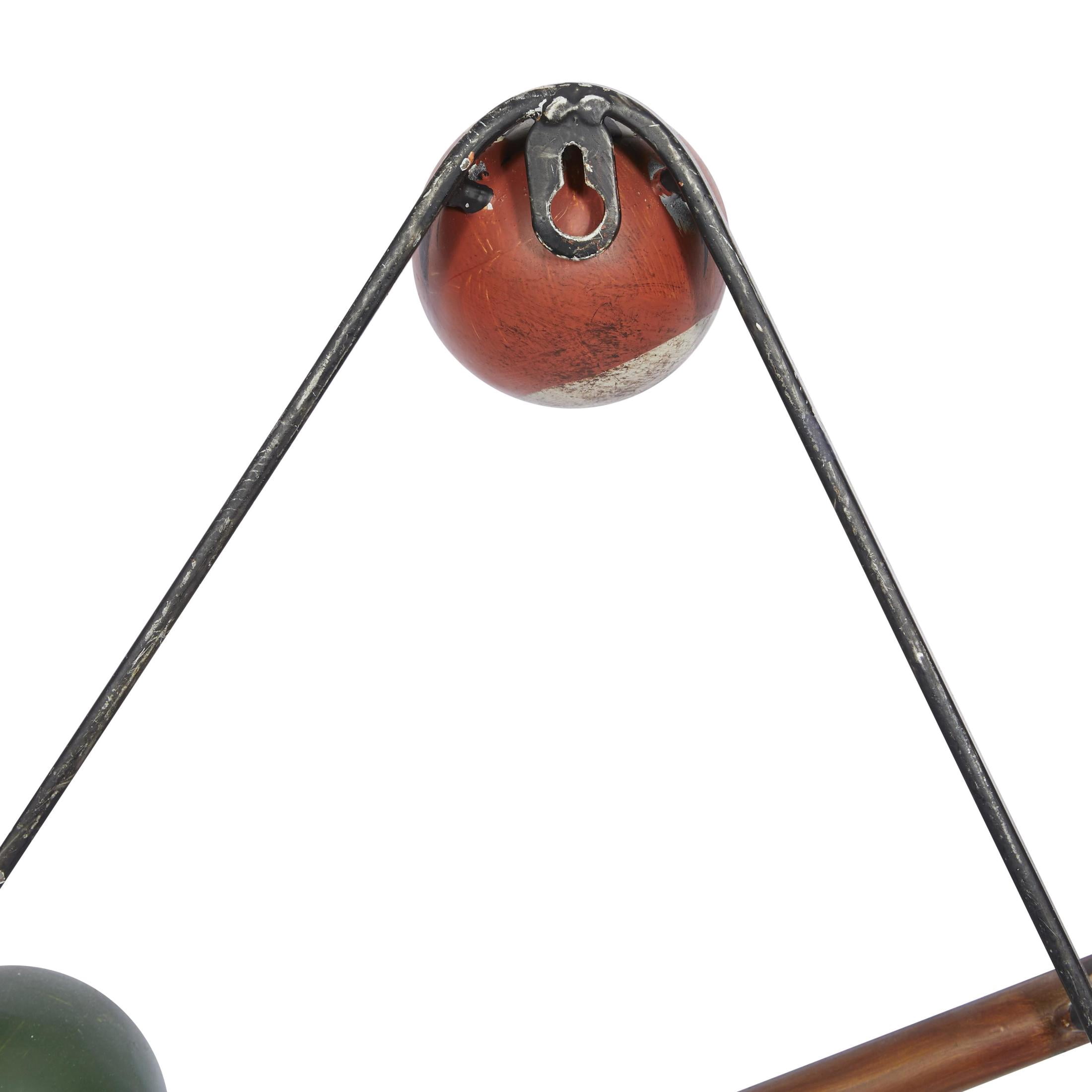 DecMode Eclectic Metal Multi Colored Billiard Set with Billiard Balls, Triangle Rack and Cue Stick Wall Décor, 30"W x 15"H