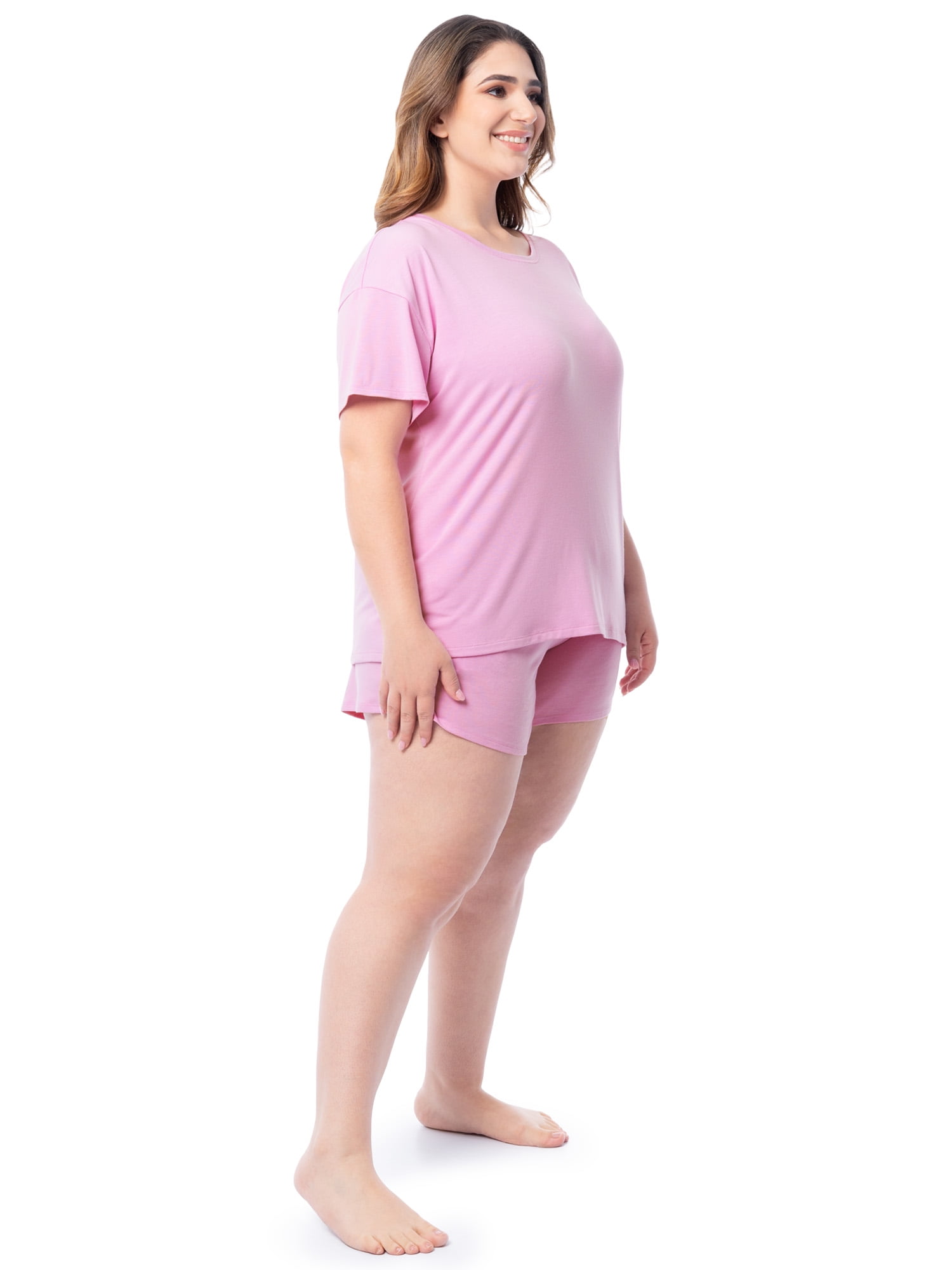 Fruit of the Loom Women's Soft and Breathable Short Sleeve Crew Top & Pajama Short Set, Sizes S-4X