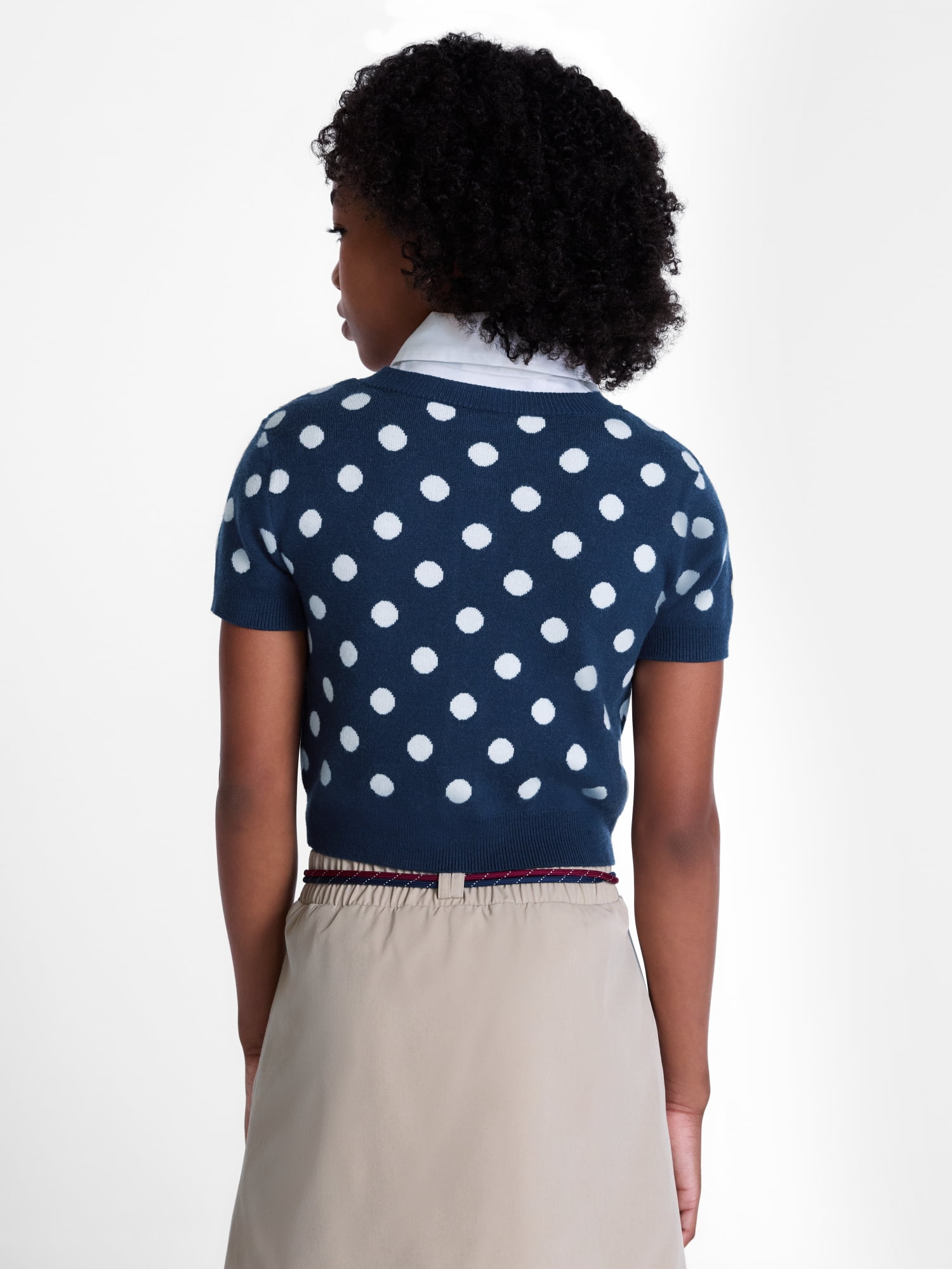 Weekend Academy Girls Button Front Cable Knit Cardigan with Short Sleeves, Sizes 4-18