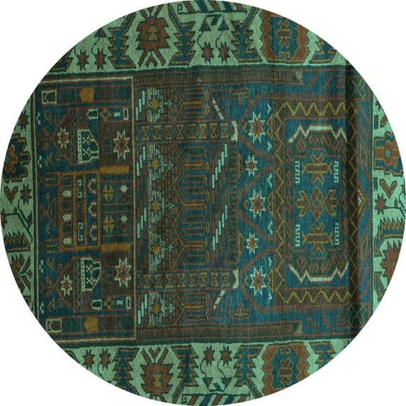 Ahgly Company Machine Washable Indoor Round Persian Turquoise Blue Traditional Area Rugs, 8' Round