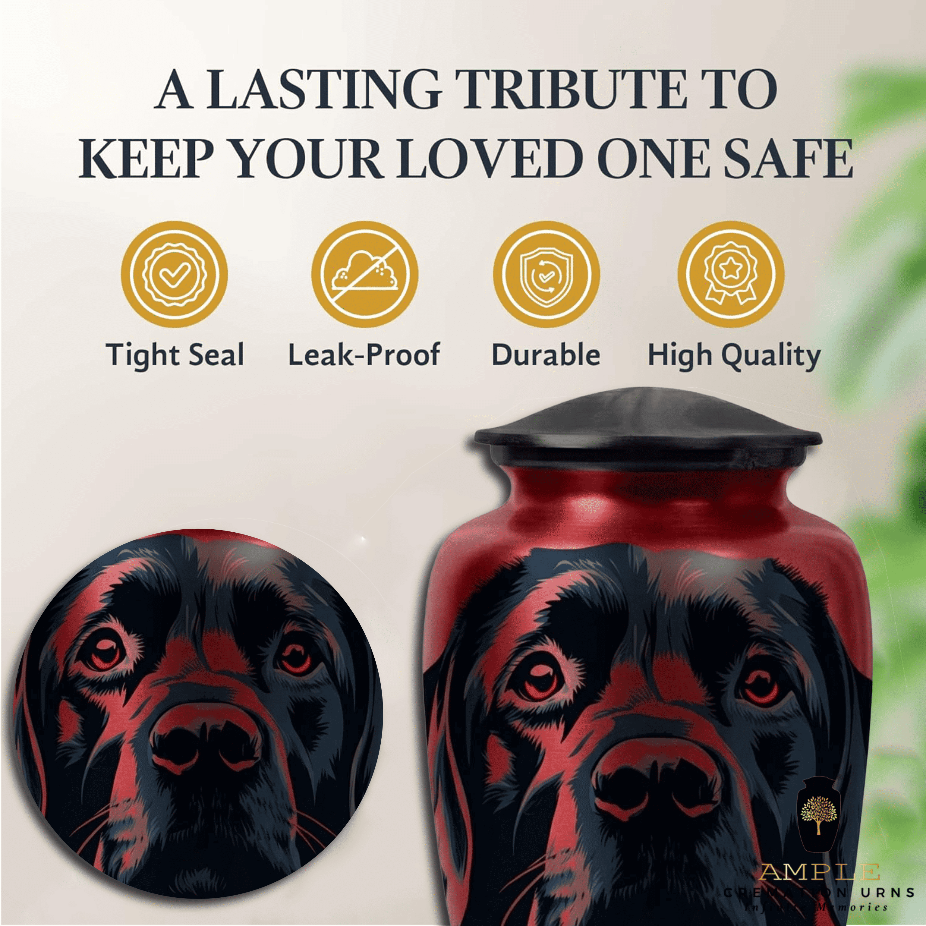Luxury Dog Cremation Urn – Red & Black Artistic Dog Design Aluminum Urn for Pet Ashes