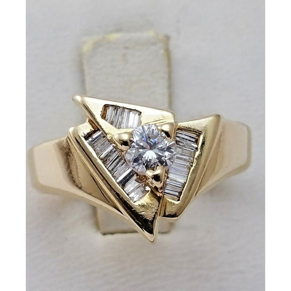 Silver & Stone Jewels Round & Baguette Cut Diamond 14K Yellow Gold Finish Silver Unisex Ring