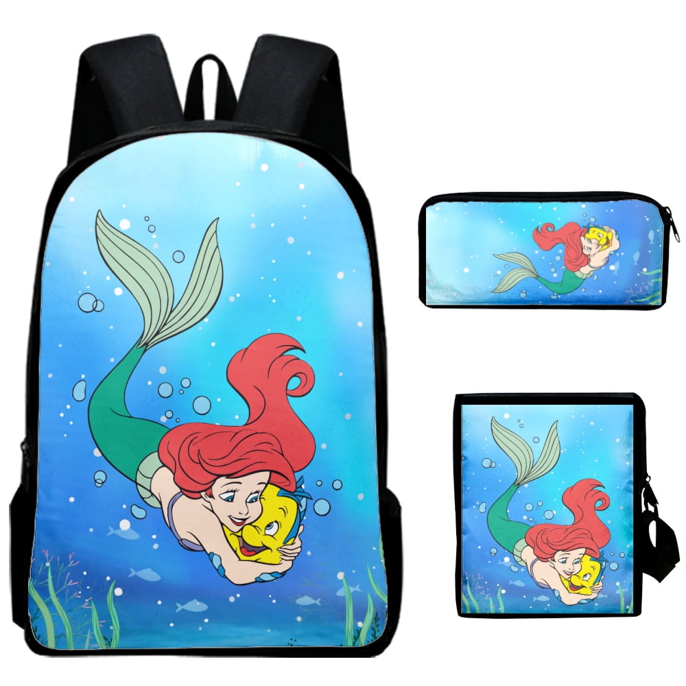 Disney The Little Mermaid Teen Cartoon Backpack Travel Bag Elementary School Bags for