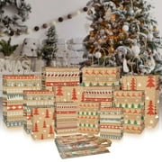 Christmas Gift Bags Small Size - 12 Pieces Xmas Kraft Paper Party Gift Bags with Handles for Wrapping Holiday Gifts, Bulk Set includes 4 Designs