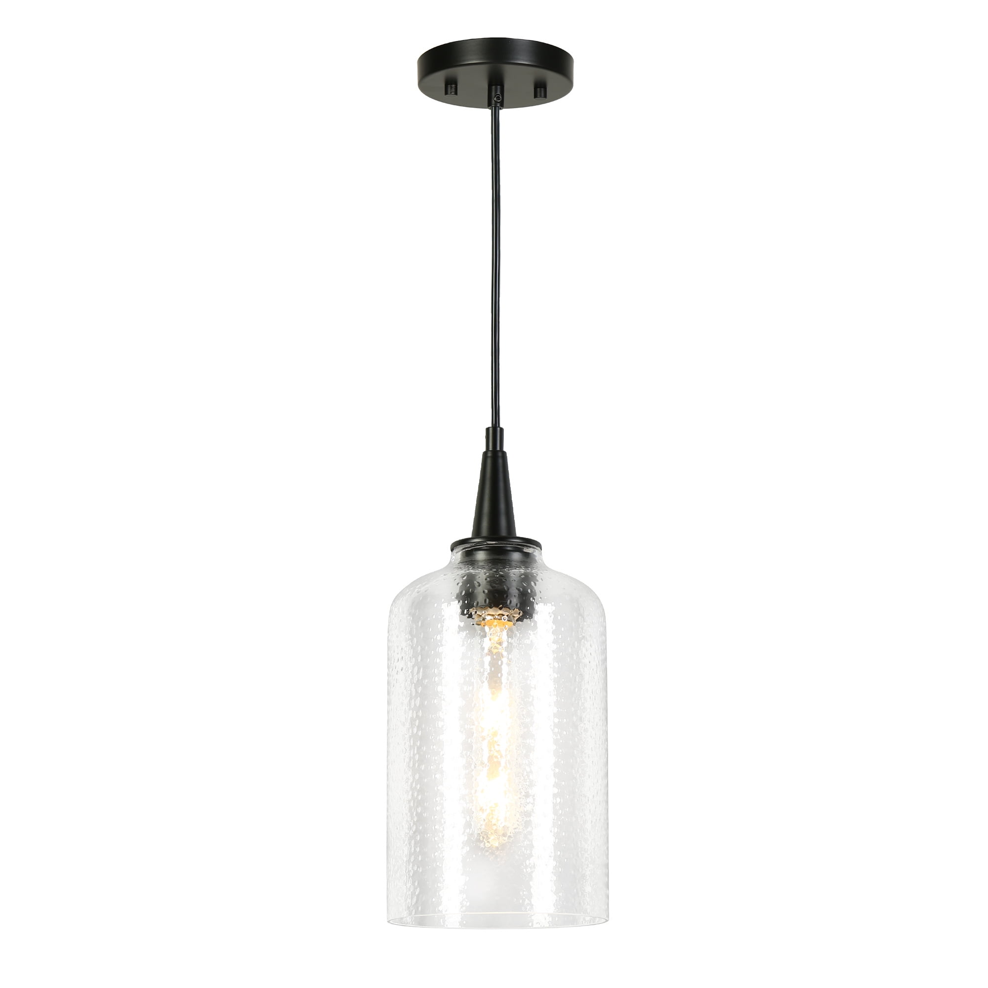 LNC Matte Black Modern/Contemporary Seeded Glass Cylinder LED Mini Hanging Pendant Light