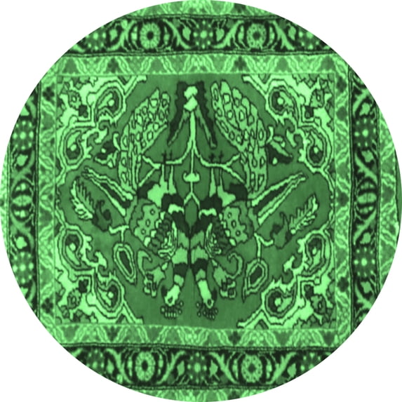 Ahgly Company Indoor Round Persian Emerald Green Traditional Area Rugs, 4' Round